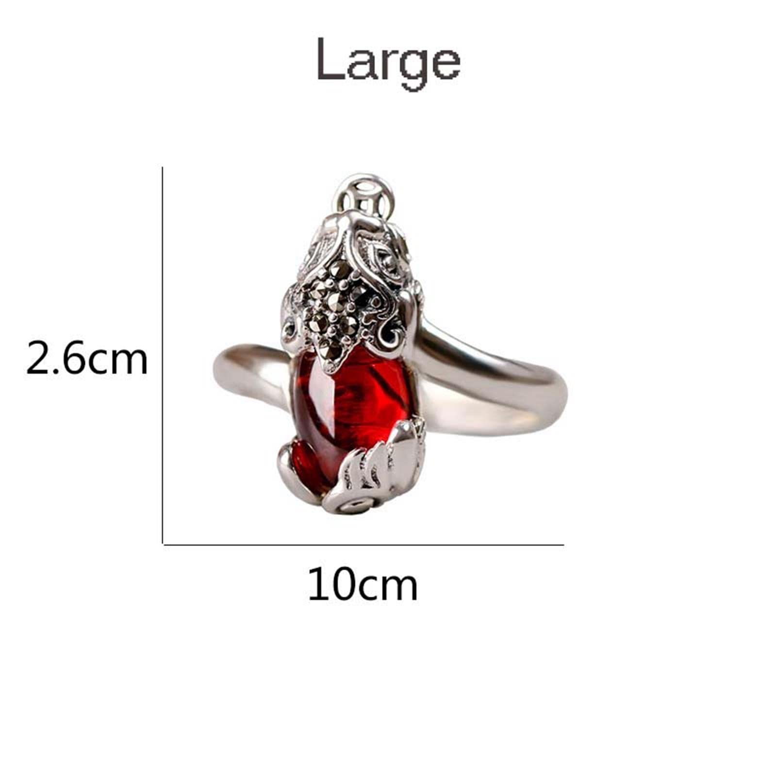Vintage Glück Fingerring für Frauen 925 Sterling Silber Feng Shui Pixiu Offener Ring verstellbar mit roten Granaten Mamas Geschenk,Large,Adjustable