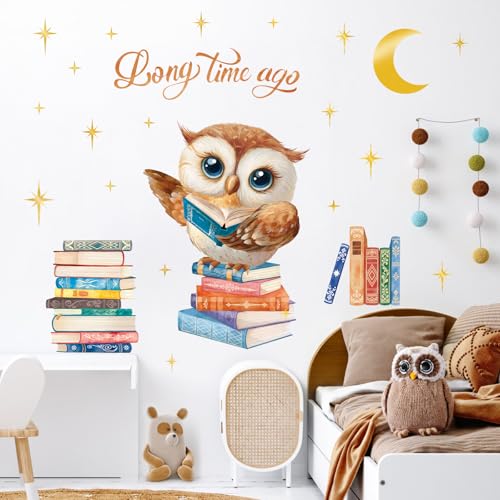 SHUCHING Stickers Muraux Enfants Hiboux et Livres Grands, Autocollant Mural Coin Lecture, Décoration Murale pour Chambre Enfants Bébé Salle de Classe