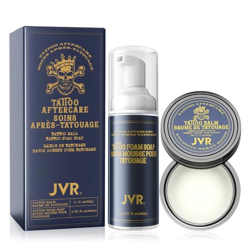JVR Tattoo Aftercare Kit, JVR Tattoo Soap & Tattoo Balm, Tattoo Foam Soap Cleanser To Clean Tattoos, Tattoo Balm for Tattoo Moisturizer & Color Enhancement & Tattoo with Gentle Ingredients