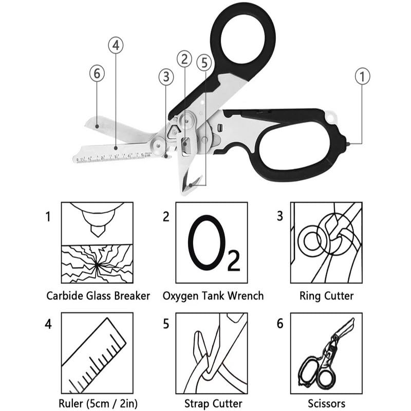 Image of 6-in-1 Trauma Clipper, Folding Emergency Clipper, Outdoor Camping Tool, Seat Belt Cutter, Oxygen Cylinder Wrench, Free Adjustable Wrench (Yellow Black Handle)