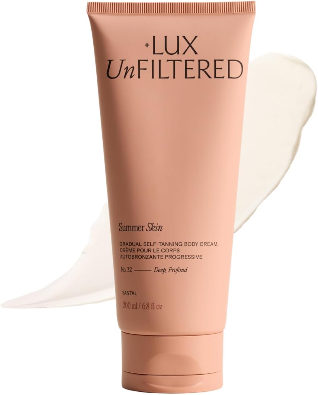 - + Lux Unfiltered N°32 Summer Skin Deep Gradual Self Tanner, Hydrating Self Tanning Lotion - Shea Butter & Squalane - Non-Sticky, No Transfer, Natural-Looking Tan - Vegan Sunless Tanner - Santal