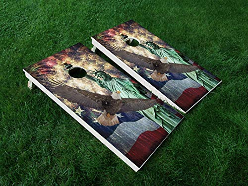 Distressed America 12 USA Flag Cornhole WRAP Set Vinyl Board Decal Baggo Bag Toss Boards * Made in The USA *