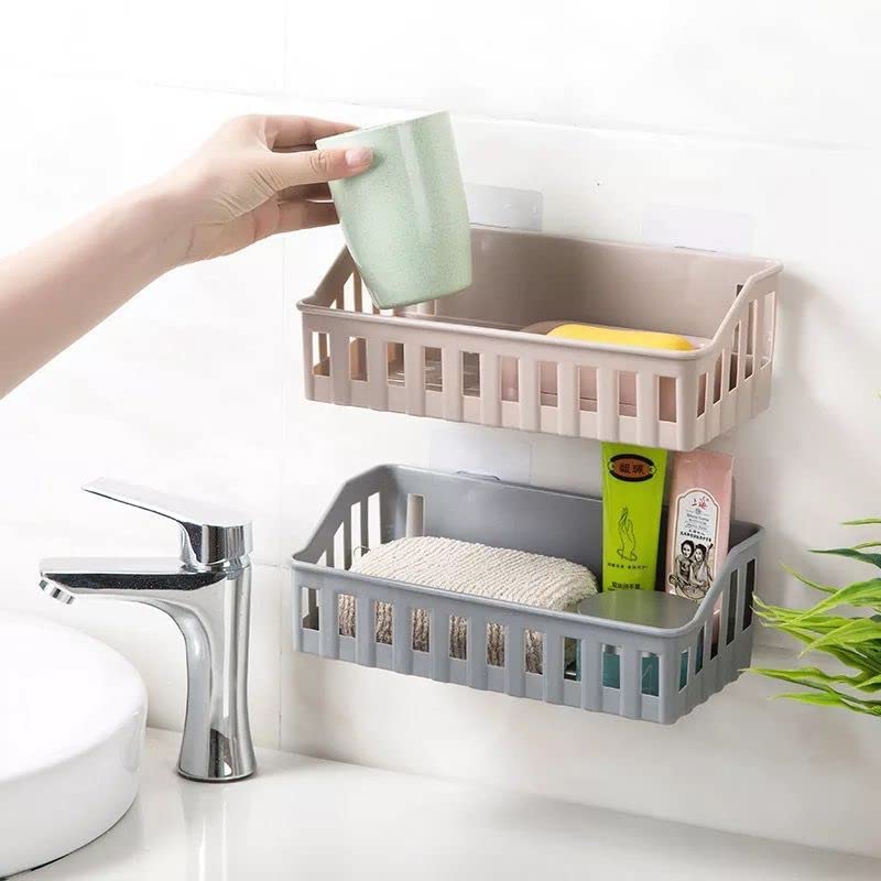 Image of Khedu Feb Bathroom Shelves Plastic Wall Shelf Organizer Self-Adhesive Sticker Hooks Wall Holder Bathroom Storage Rack Box Strong Shower Rack Shelf (Pack of 1) (Multicolour)
