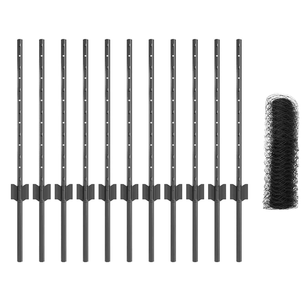 Set di pannelli per recinzione per esterni con pali in grigio, resistenti ai raggi UV e adattabili, per giardino e terrazza, superficie verniciata a polvere per una protezione duratura, struttura