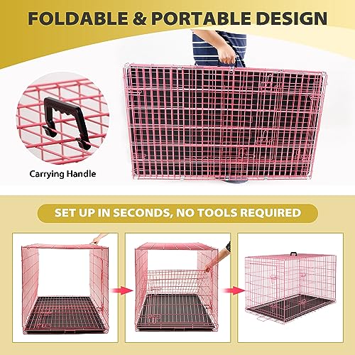 Image of BestPet | Dog Crate | 48 inch | Pink | Foldable Metal Kennel with Double Doors