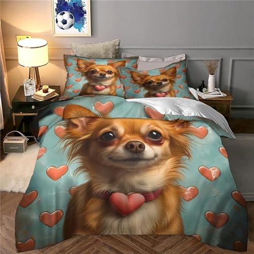 Housse de couette Chihuahua imprimé 3D pour lit simple, parure de lit douce pour de tendres nuits