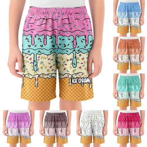 Ice Cream Shorts for 2-14T Boy Girl Elastic Waist with Pockets Summer Cool Preppy Ice Cream Drip Baseball Shorts3