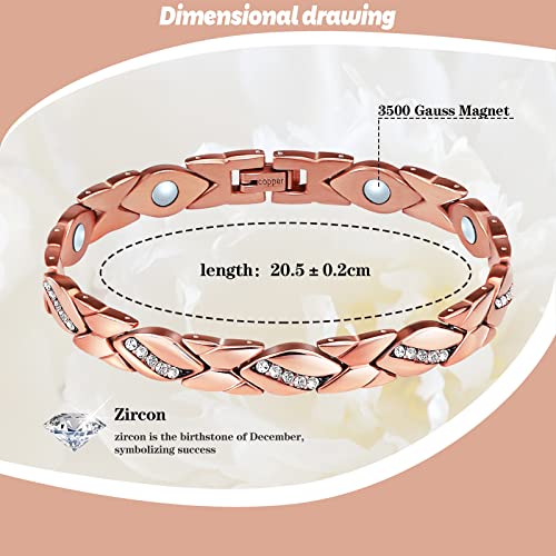 Copper Bracelet for Women Pure Copper Crystal Bracelets Link Chain Charm Christmas Jewelry Gift 3500 Gauss with Adjust Tool4