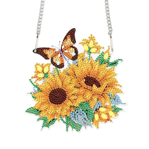 Image of AiYuanzsh Sunflower Butterfly Diamond Painting Hanging Ornament Kit - DIY 5D Crystal Art Suncatcher for Home Wall Window Decoration, Handmade Craft Gift for Adults