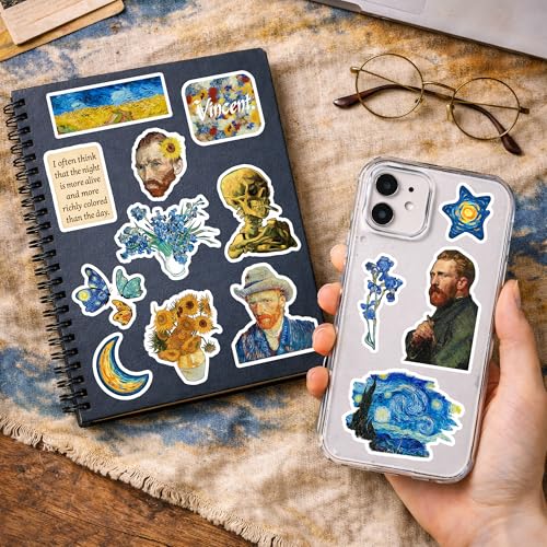 Image of Van Gogh Art Sticker Pack (40+ Stickers) | Classic Art Aesthetic Collection | Iconic Paintings Inspired Stickers | Glossy Premium Vinyl | Waterproof Stickers for Laptop, Bottle & Phone