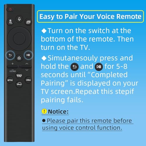 Image of Rechargeable TV Remote for Samsung Smart TVs, Replacement for All 2019-2026 Samsung TV Remote Control with Voice Control. USB-C Fast Charging. Solar Charging. 2-Year Warranty.
