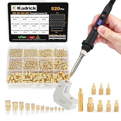 Image of Professional Heat Set Insert Tool Kit: 80W Soldering Iron Heat Insert Tool with 520pcs Brass Inserts & Heat Set Insert Tips (M2-M8) for 3D Printing