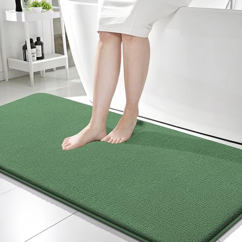Image of OLANLY Thick Memory Foam Bathroom Runner Rugs 59x24, Extra Soft Absorbent Long Bath Mats, Quick Dry, Non-Slip, Machine Washable Mats for Bathroom, Tub and Shower, Home Decor Accessories, Olive Green