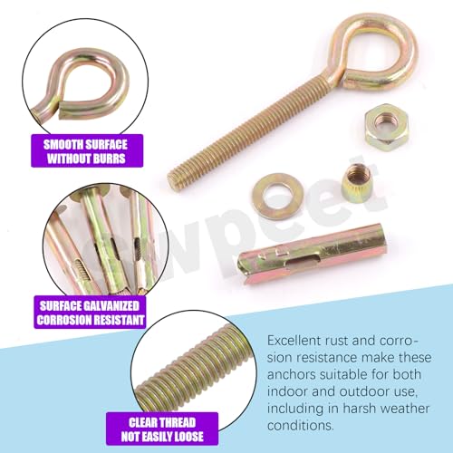 Image of Swpeet 8Pcs M10 Thread Wall Concrete Brick Expansion Screws Closed Anchor Hook, Expansion Eyebolt Screws Bolts, Heavy-Duty Expansion Bolts with Eye Ring, Sleeve Anchor, Expansion Hooks