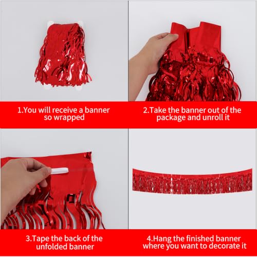 Image of BEISHIDA 3 Pack Red Wavy Foil Fringe Garland 30ft Tinsel Wall Decor