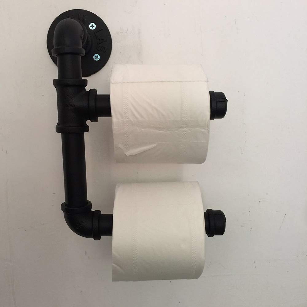 Portarotolo in metallo a doppio palo industriale retrò per bagno mensola per la decorazione della casa e risparmio di spazio Sto