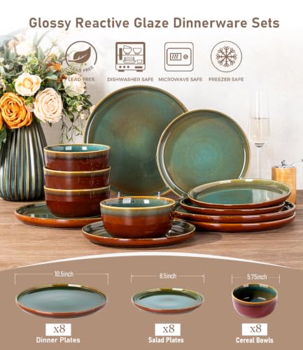 Image of GBHOME Dinnerware Sets for 8, 24 Pieces Stoneware Plates and Bowls Sets, Scratch Resistant Dishes, Dishwasher & Microwave Safe, Reactive Glaze