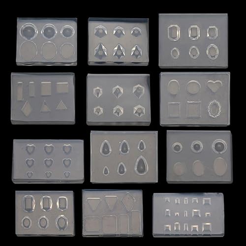 12 piezas Mini molde de resina de cristales de diamante facetado corazón ovalado cuadrado redondo plantillas de arte de uñas tallado kit de