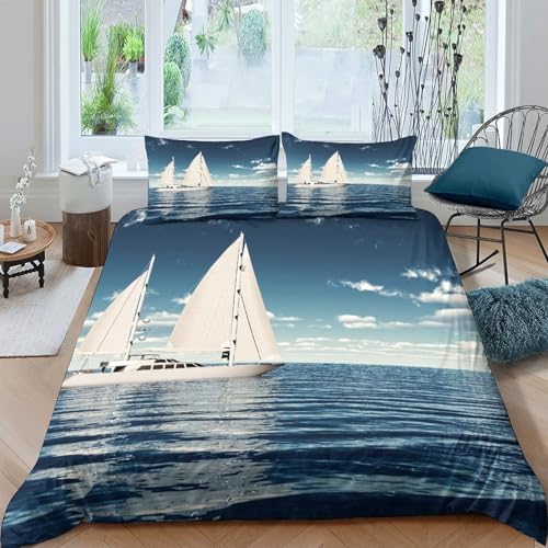 Nautical adventure style Funda Edredon de poliéster 3 Piezas Diseño 3D con Cremallera Náutico adventure estilo Funda de Edredón incluye Funda de Almohada Transpirable Suave for niña （140x200cm）