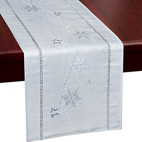 Simhomsen Embroidered, Beaded, Lined Christmas Holidays Snowflakes Runner for Table, Dresser Top or Furniture (14 × 108 Inches) Cover