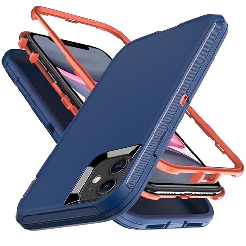 YmhxcY for iPhone 11 Case Shockproof Dropproof Dust-Proof Drop Proof 3-Layer Durable Phone Case Heavy Duty Protection Phone Case Cover for Apple iPhone 11 6.1“ Blue and Orange