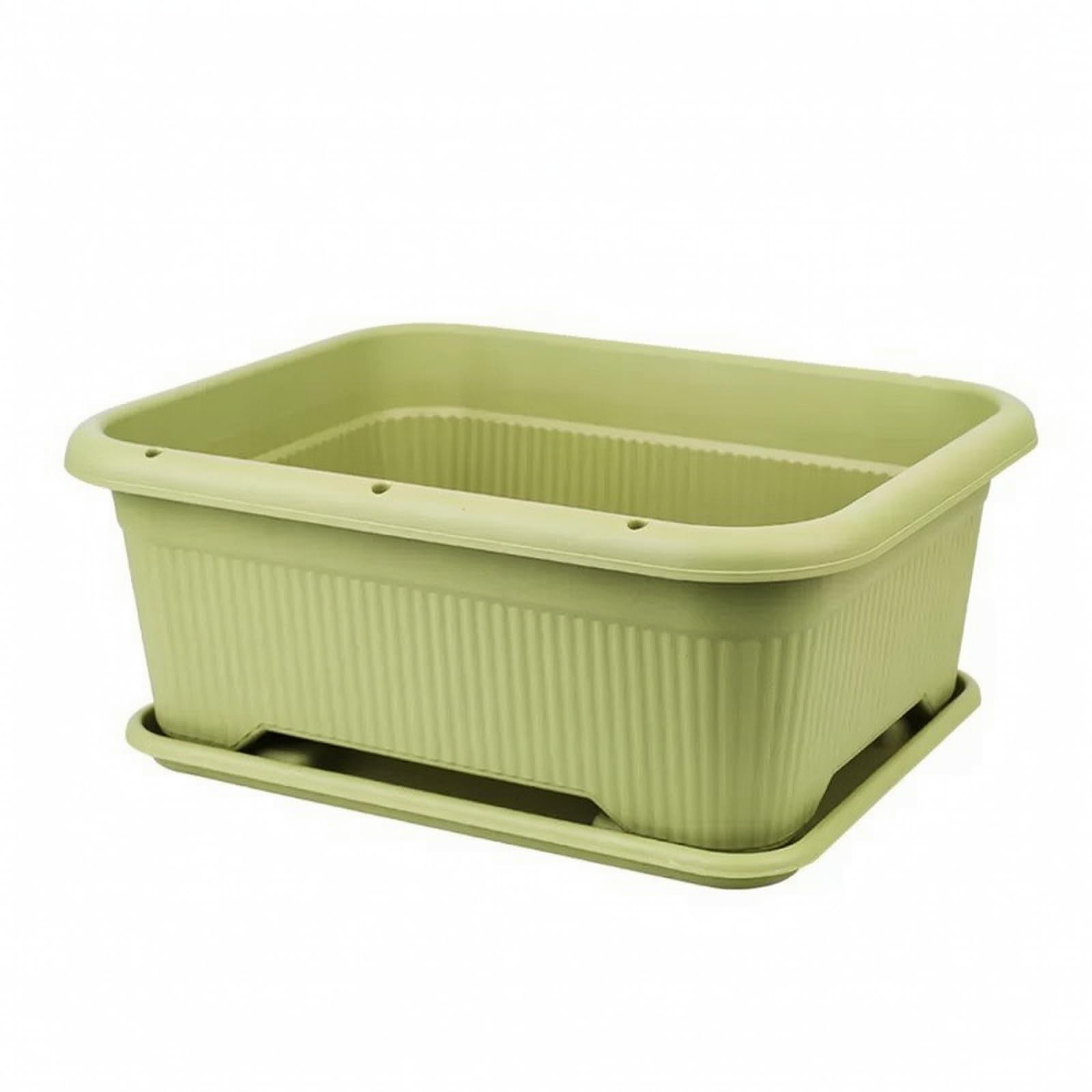 Cassetta per Piante con Sottovaso | in Resina, Fioriera Rettangolare con Sottovaso, Bordo Arrotondato, per Balcone, Verde