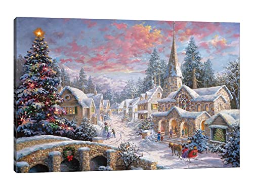 TIMUBA Christmas Wall Art Canvas - Christmas Pictures for Wall Decor, Winter Snowscape Snowman Painting Prints Framed Artwork for Living Room Decor Ready to Hang 12x18 Inches