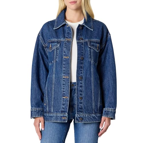 Amazon Essentials Chaqueta 'Trucker' Vaquera Rígida de Corte Extragrande Mujer, Azul Medio Vintage, M
