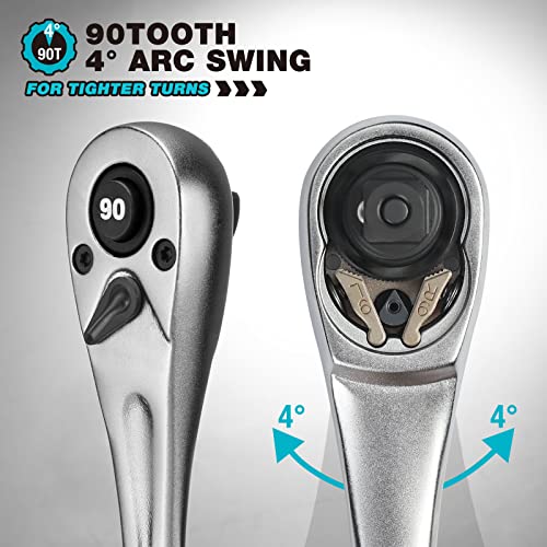 Duratech 1/4 Ratchet Handle, 90-Tooth Socket Wrench, Reversible Ratchet Wrench, Quick-Release #TOP2
