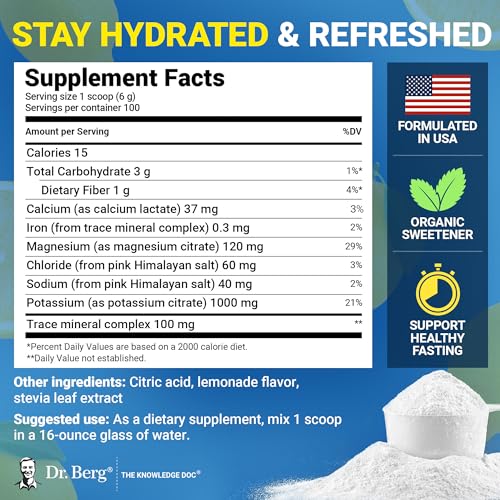 Image of Dr. Berg Zero Sugar Hydration Keto Electrolyte Powder - Enhanced w / 1000 mg of Potassium & Real Pink Himalayan Salt (NOT Table Salt) - Lemonade Flavor Hydration Drink Mix Supplement - 100 Servings