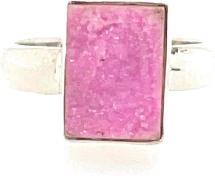 Genuine Pink Cobalt Drusy 925 Solid Sterling Silver Ring Size 6.25