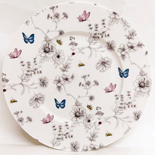 Secret Garden - Platos de jardín (20 cm, 20 cm, porcelana), diseño de flores y mariposas