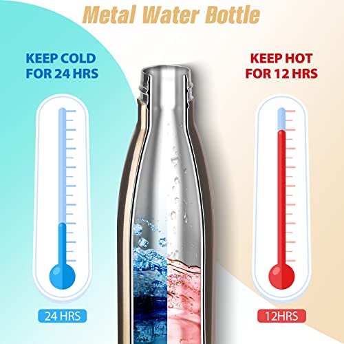 Image of Sfee Insulated Water Bottle, 17 oz Stainless Steel Water Bottles, Double Wall Vacuum Reusable Water Bottles Leak Proof BPA-FREE Sports Bottle Cup Keep Hot&Cold for Running Gym Workout Cycling Kids