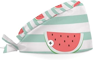 Bouffant Scrub Caps Printed Working Surgical Cap Watermelons Nurse Hats with Buttons and Sweatband Adjustable Tie Back Hat for Women Men Multi Color