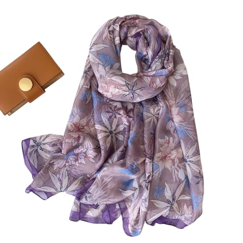 Image of Scarf Stole for Women - 185 x 135 cm Chiffon Scarf with Floral Print | Lightweight Scarf, Soft Stole for Women | Satin Feel Neck Scarf | Women Accessory