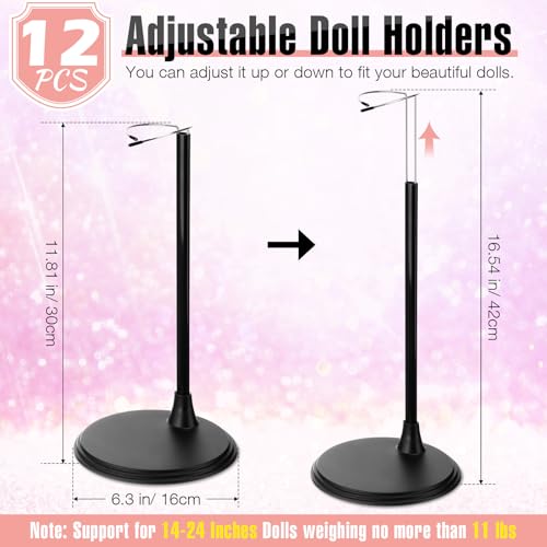 Image of Yaocom 12 Pcs Adjustable Doll Stand Display Holder Action Figure Stands Black Doll Bracket with Expandable Waist Wire for 14 to 24 Inch Dolls Figures Display Rack for Home Store Market