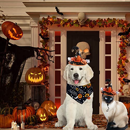 Dog Halloween Hats Costumes, Pet Spider/Wizard Hat With Halloween Bandana, Puppy Triangle Scarf With Pumpkin Bell, Doggy Cosplay Deco Costume, Dress Up Accessories For Dogs/Cats #TOP4