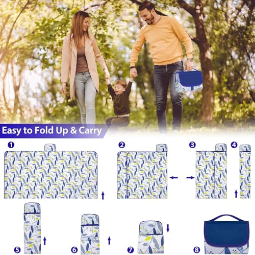 Image of Beach Blanket Outdoor Picnic Blankets Mat 80 inchx60 inch Extra Large Waterproof Sand Proof Camping Blanket Lightweight Folding Portable Travel Blanket for Family Park Beach Grass(Blue Print)