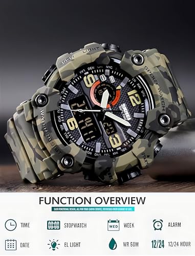 Gosasa Men's Large Face Outdoor Sports Watches Military S-Shock Watch Waterproof, Backlight, Alarm, Stopwatch Features - Rugged Wristwatch for Training, Hiking, and Adventure - Image 6