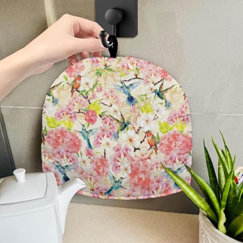 Image of Flower & Bird Print Handmade Tea Cozy Kitchen Home Decorations Teas Cosy Creative Gifts Tea Cozies for Teapot Keep Warm Double Tnsulated Kettle Cover for Office