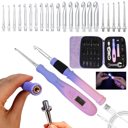 Image of Yarniss 22 Size Lighted Counting Crochet Hooks 22pk 2.0-14mm,Crochet Gift | Rechargeable Light Up Crochet Hook with Stitch Counter & Case
