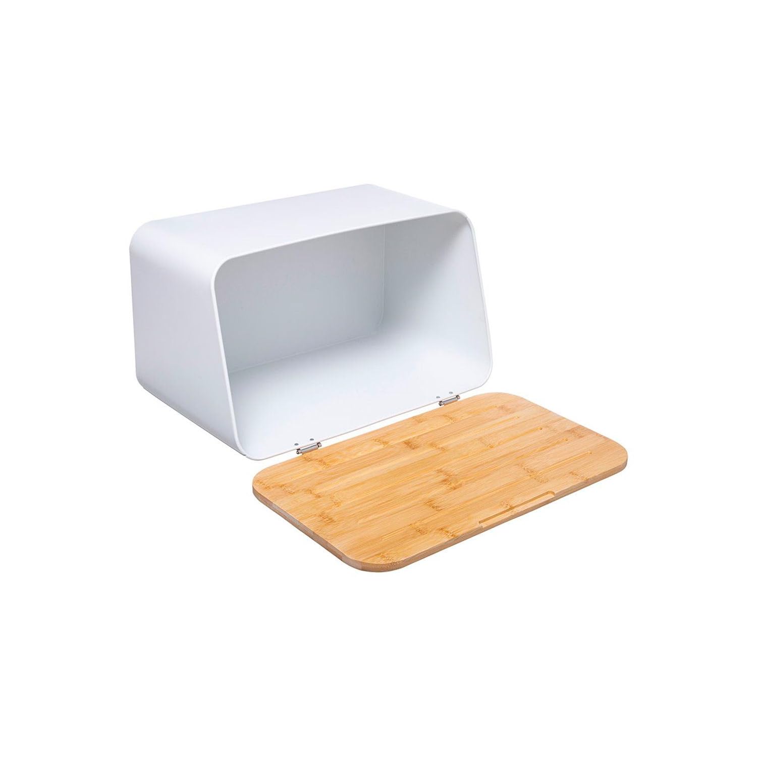 Avilia Panera con tabla de cortar – Caja para el pan con tabla de cortar de metal y bambú, 36,7 x 18,4 x 21,8 cm, blanco y marrón