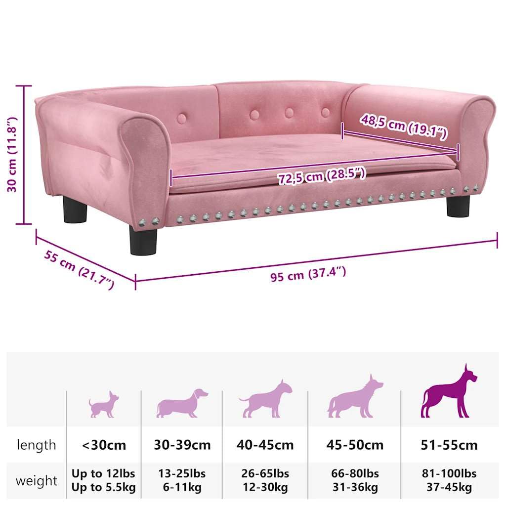 vidaXL Cama para Perros de Terciopelo Rosa 95x55x30 cm, sofá para Perros, Cama para Cachorros, Asiento para Perros, sofá para Mascota
