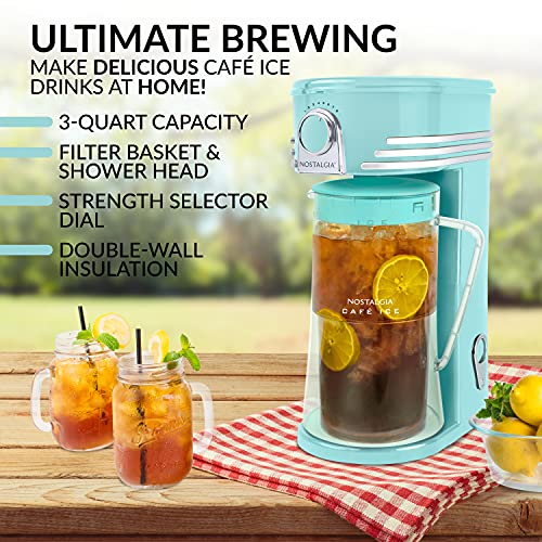 Nostalgia 3-Quart Iced Tea & Coffee Brewing System With Double-Insulated Pitcher, Strength Selector & Infuser Chamber, Also Perfect For Lattes, Lemonade, Flavored Water, Aqua #TOP1