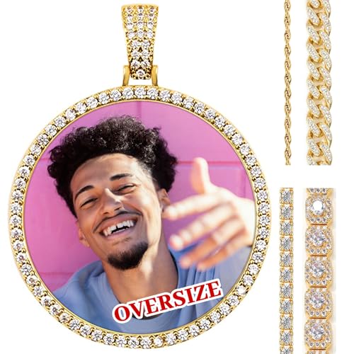 Oversize Pendant Custom Big Circle Chain for Men Women Personalized Large Photo Necklace Customized Memorial Necklace with Picture Hip Hop Jewelry Gifts