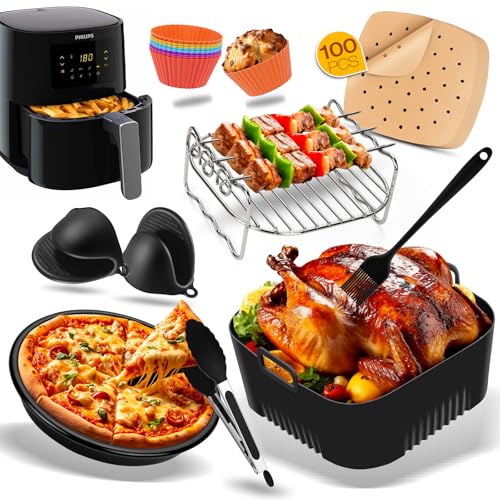 Heißluftfritteuse Zubehör für Philips Essential 4,1L (HD9200/HD9252/HD9255) - Wiederverwendbar, BPA-frei ersetzt Backpapier, Airfryer Zubehör für Philips (115PCS)