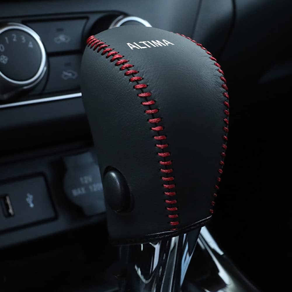 XITER Leather Gear Shift Knob Cover Protector Trim Automatic Transmission Interior Accessories for Nissan Altima 2013-2018(Not Fit 2.5SR/3.5)-Red Stitches