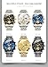 OLEVS Blue Watches for Men Analog Quartz Stainless Steel Fashion Sport Mens Wrist Watch Classic Luminous Dress Mens Watches Gold and Silver Chronograph Moon Phase Luxury Relojes para Hombres