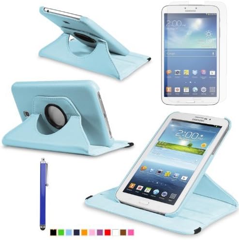 360 Degree Rotating Cover Case for Samsung Galaxy Tab 3 7.0 SM-T210 / SM-T217 with Screen Protector and Stylus Galaxy tab 3 7 case from Sheath [ Does not Fit Galaxy Tab 3 Lite SM-T110 ] (Sky Blue)