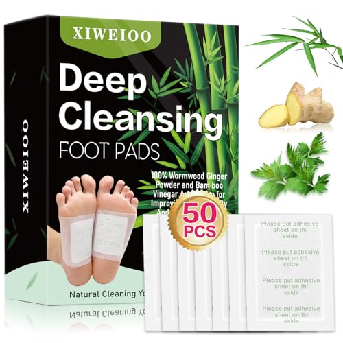 XIWEIOO 50 Pack Foot Pads Ginger Oil Bamboo Charcoal Foot Care Patch Message Deep Cleansing for Stress Relief Better Rest Feet Health Patches Relaxing Muscles Christmas Gifts for Women